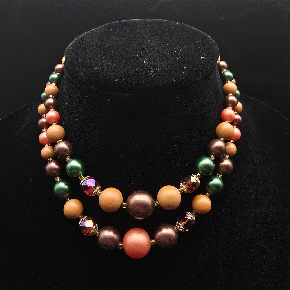 Vintage Japan Beaded Layered Necklace Fall Autumn Colors